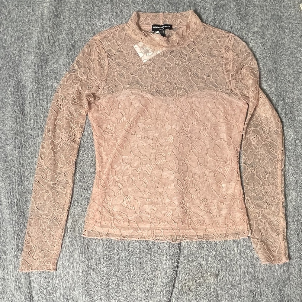 Generation Love Marielle Lace Top Womens S NWT Blush Pink Sheer Mock Neck